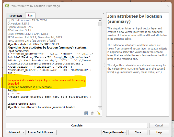 Join attributes warning in QGIS