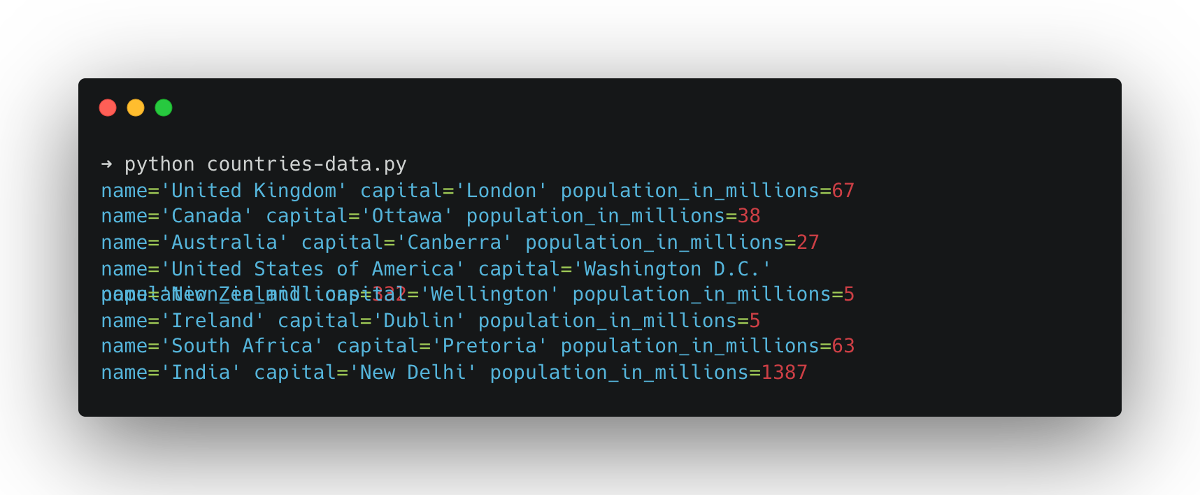 Ollama outputs countries
